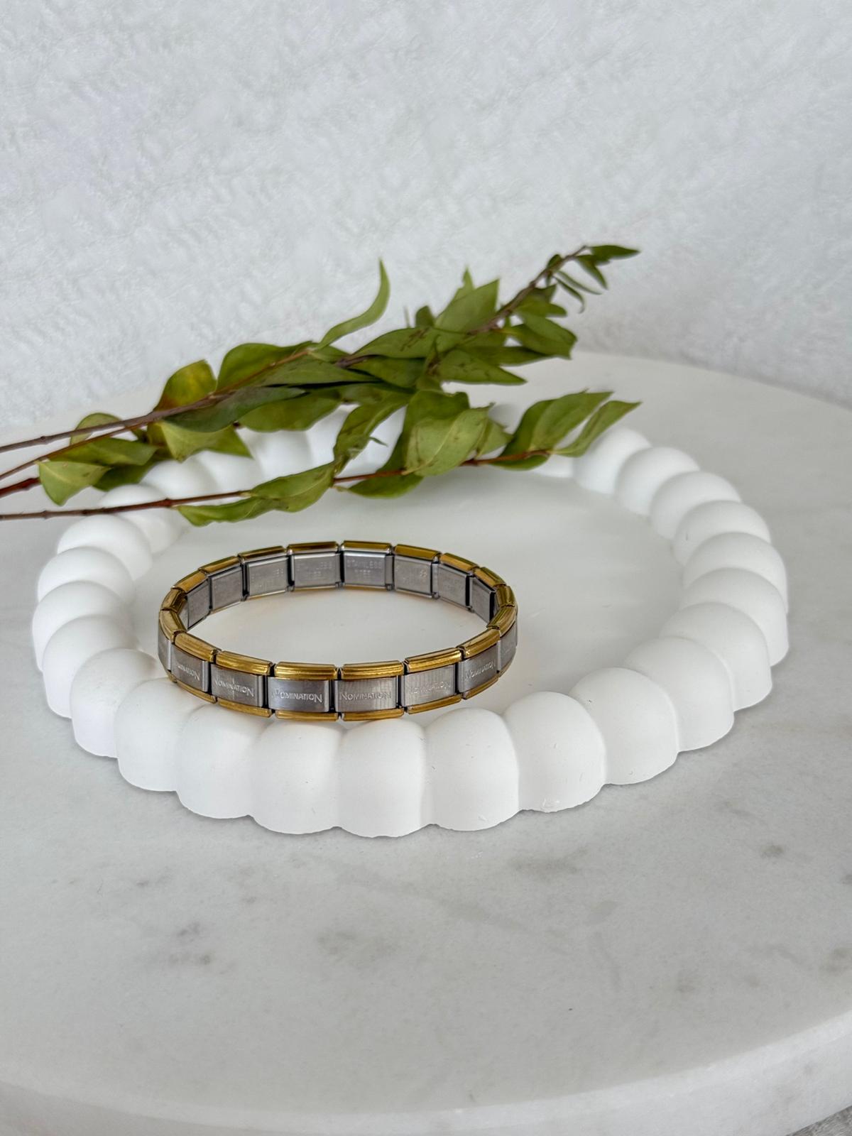 İtalyan Tarzı Çift Renk Paslanmaz Çelik Esnek Bileklik – Altın & Gümüş