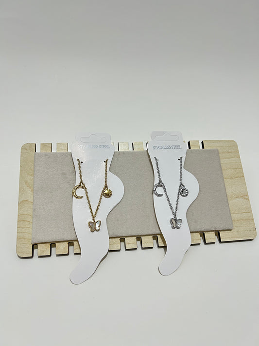 Kelebek, Ay ve Çiçek Figürlü Paslanmaz Çelik Halhal – Altın & Gümüş Renk