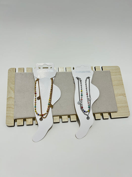 Ağaç Figürlü Paslanmaz Çelik Halhal – Altın & Gümüş Renk